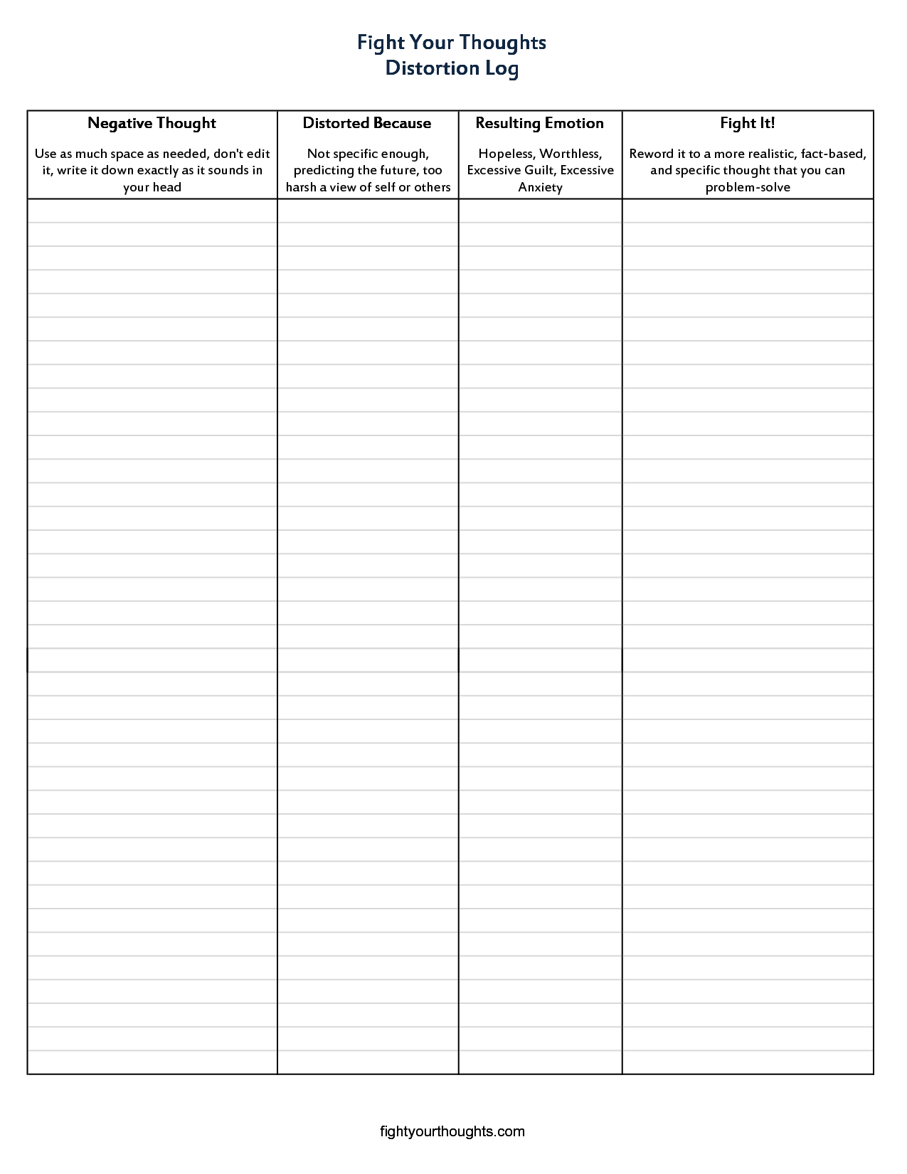 Abc Cbt Worksheet